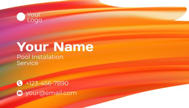 Service Offer for Installing Pool on Vivid Orange Gradient Business Card US Design Template
