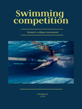 Swimming Competition Ad with Swimmer Poster 36x48in Design Template