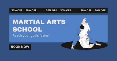 Промо Школы боевых искусств с иллюстрацией боя Facebook AD – шаблон для дизайна