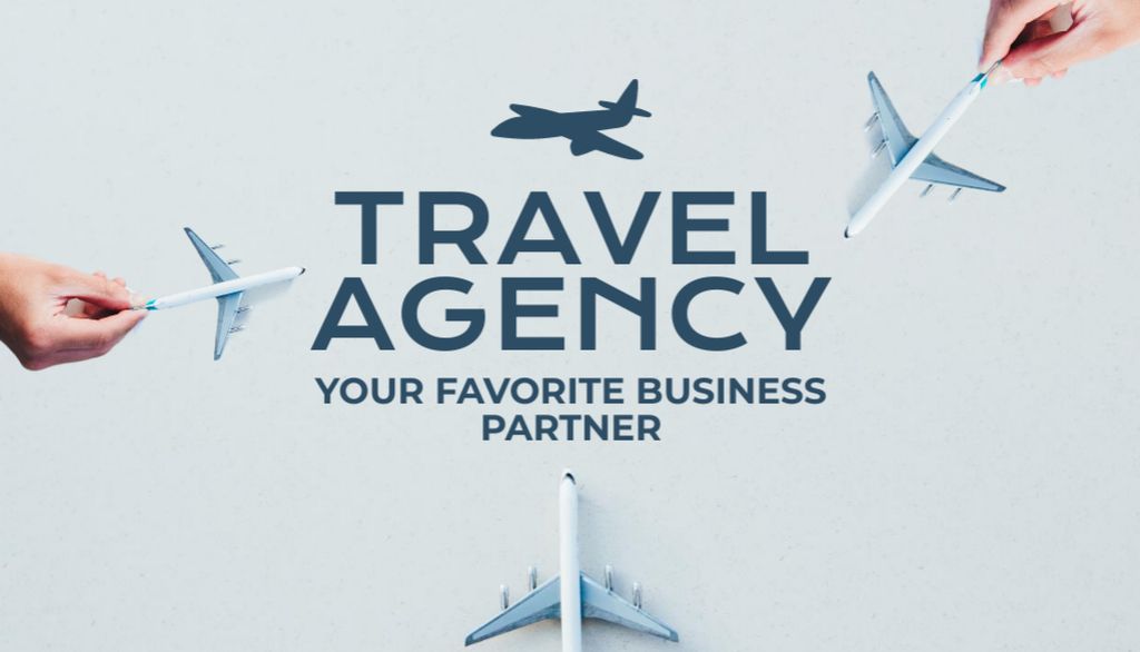 Travel Agency Services Ad with Airplanes Business Card USデザインテンプレート
