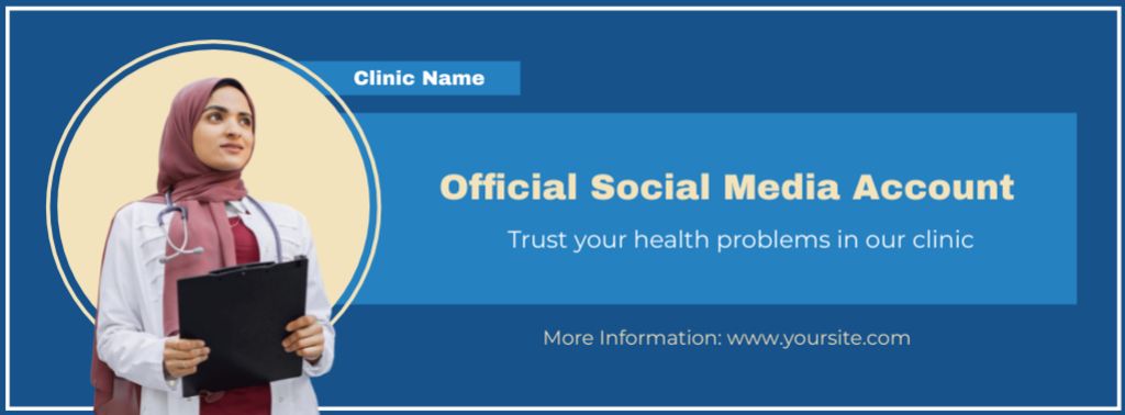 Ontwerpsjabloon van Facebook cover van Clinic Ad with Doctor holding Medical Diagnosis