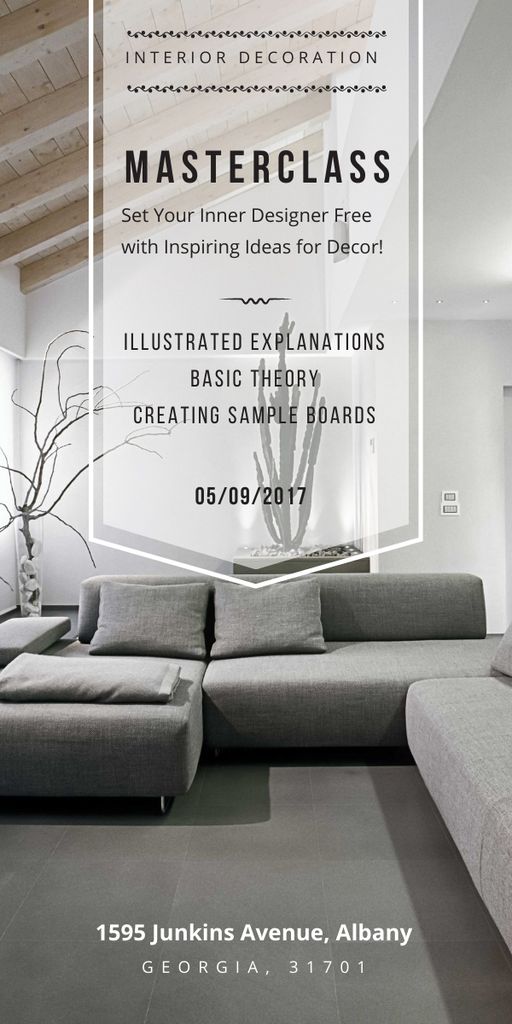 Interior decoration masterclass with Sofa in grey Graphicデザインテンプレート