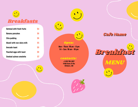 Яскравий анонс меню сніданку Menu 11x8.5in Tri-Fold – шаблон для дизайну