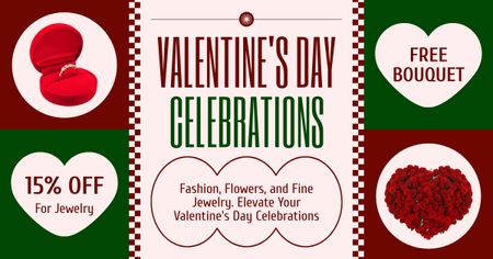 Free Bouquet on Valentine's Day with Jewelry Purchasing Facebook AD Design Template