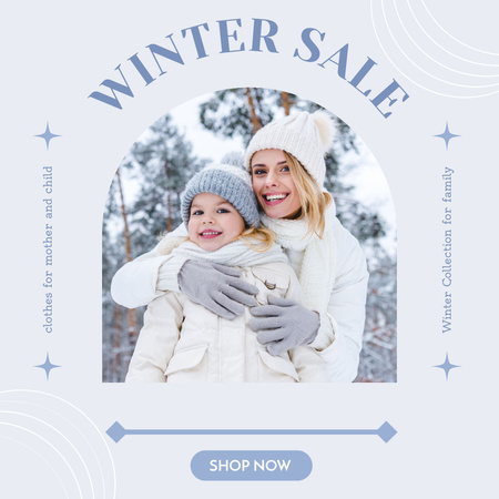 Designvorlage Ankündigung des Winterschlussverkaufs mit glücklicher Mutter und Tochter für Instagram