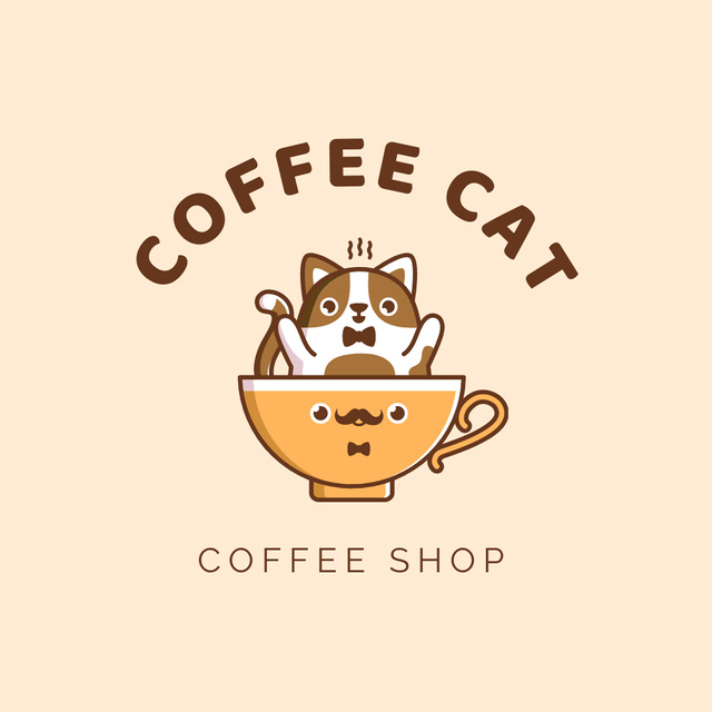 Emblem of Coffee Shop with Cat Logo Πρότυπο σχεδίασης