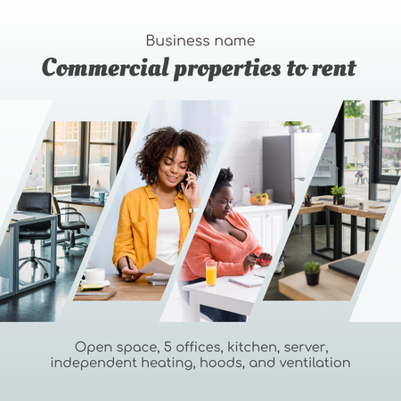Commercial Properties to Rent with Collage of the Spaces Instagram Design Template