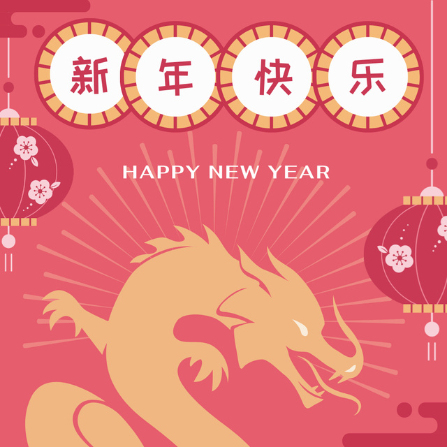 Chinese New Year Holiday Greeting with Rabbit in Pink Animated Post Tasarım Şablonu