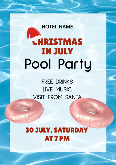 July Christmas Pool Party Announcement Flyer A7 Πρότυπο σχεδίασης