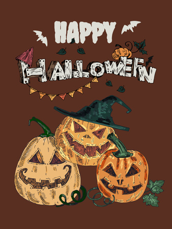 Halloween Holiday with Scary Pumpkins Poster US Design Template