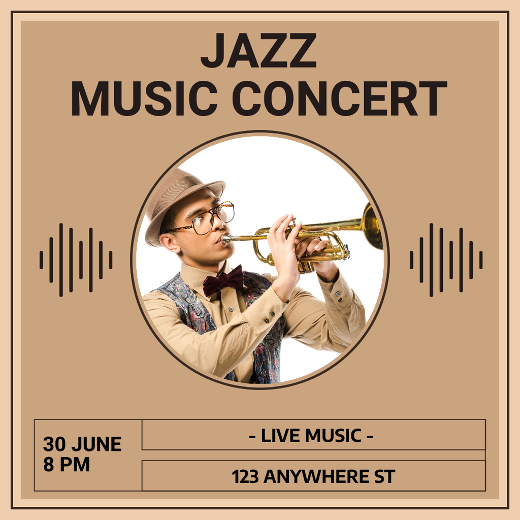 Jazz Music Concert Ad with Musician Instagram – шаблон для дизайна