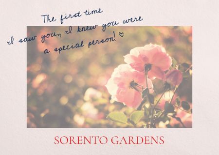 Platilla de diseño Sorento gardens advertisement with Tender Flowers Postcard