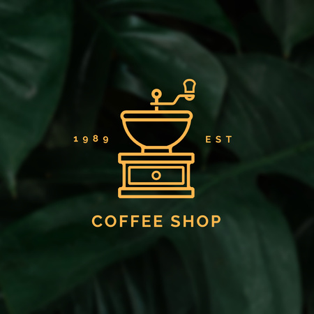 Cafe Ad with Coffee Mill Logo Design Template