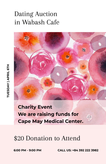 Plantilla de diseño de Dating Auction Announcement with Watercolor Flowers on Pink Flyer 5.5x8.5in 
