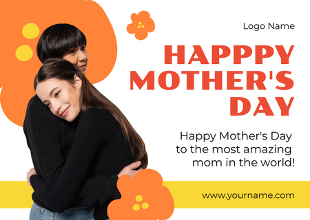 Mother's Day Greeting with Hugging Mom with Daughter Card Design Template