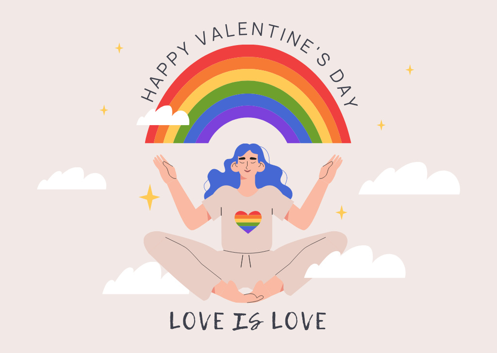 Valentine's Day Greetings For Pride Community with Rainbow Card Design Template