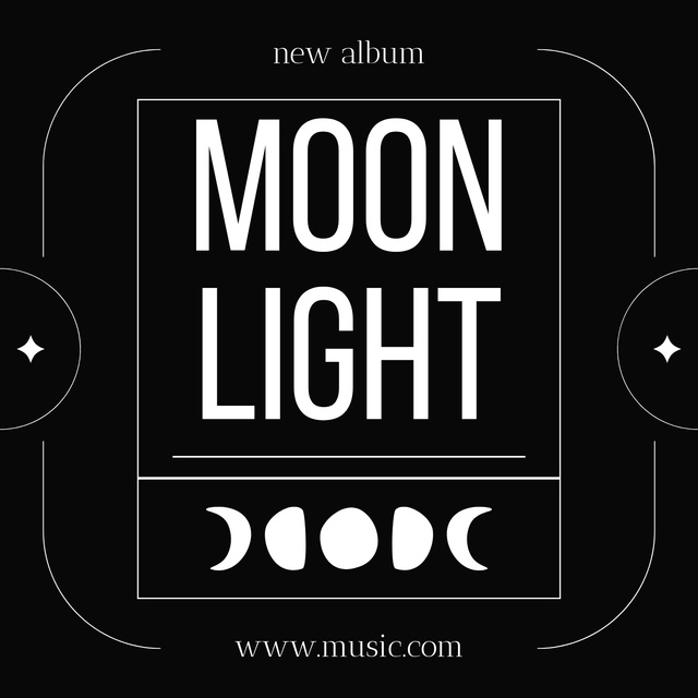 New Music Album Announcement with Illustration of Moon Phases Album Cover Design Template