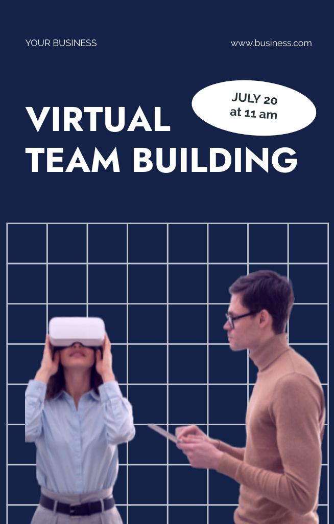 Szablon projektu Virtual Team Building Announcement with Coworkers Invitation 4.6x7.2in