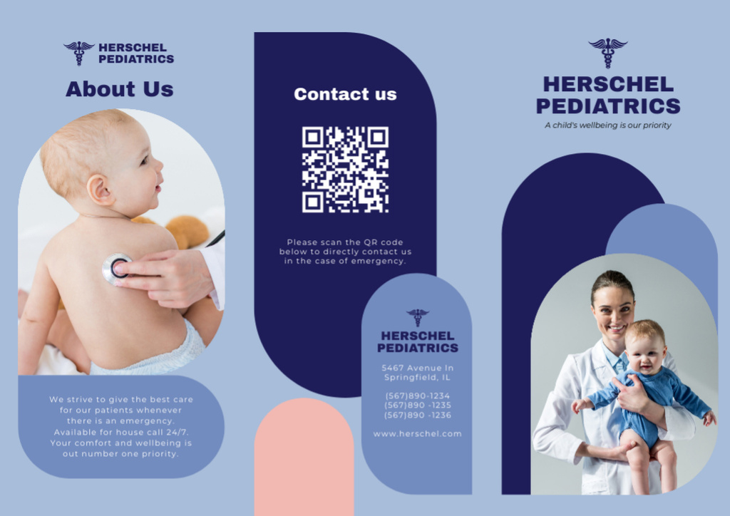 Pediatrician Services Offer with Nurse holding Baby Brochure Πρότυπο σχεδίασης