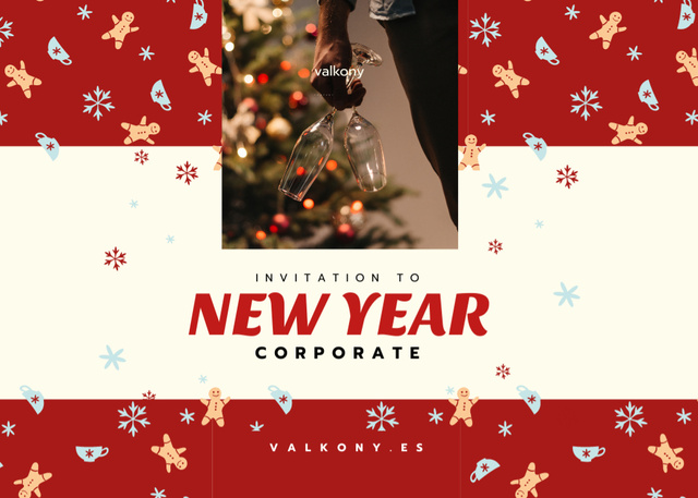Modèle de visuel New Year Corporate Party Announcement With Confetti - Flyer 5x7in Horizontal