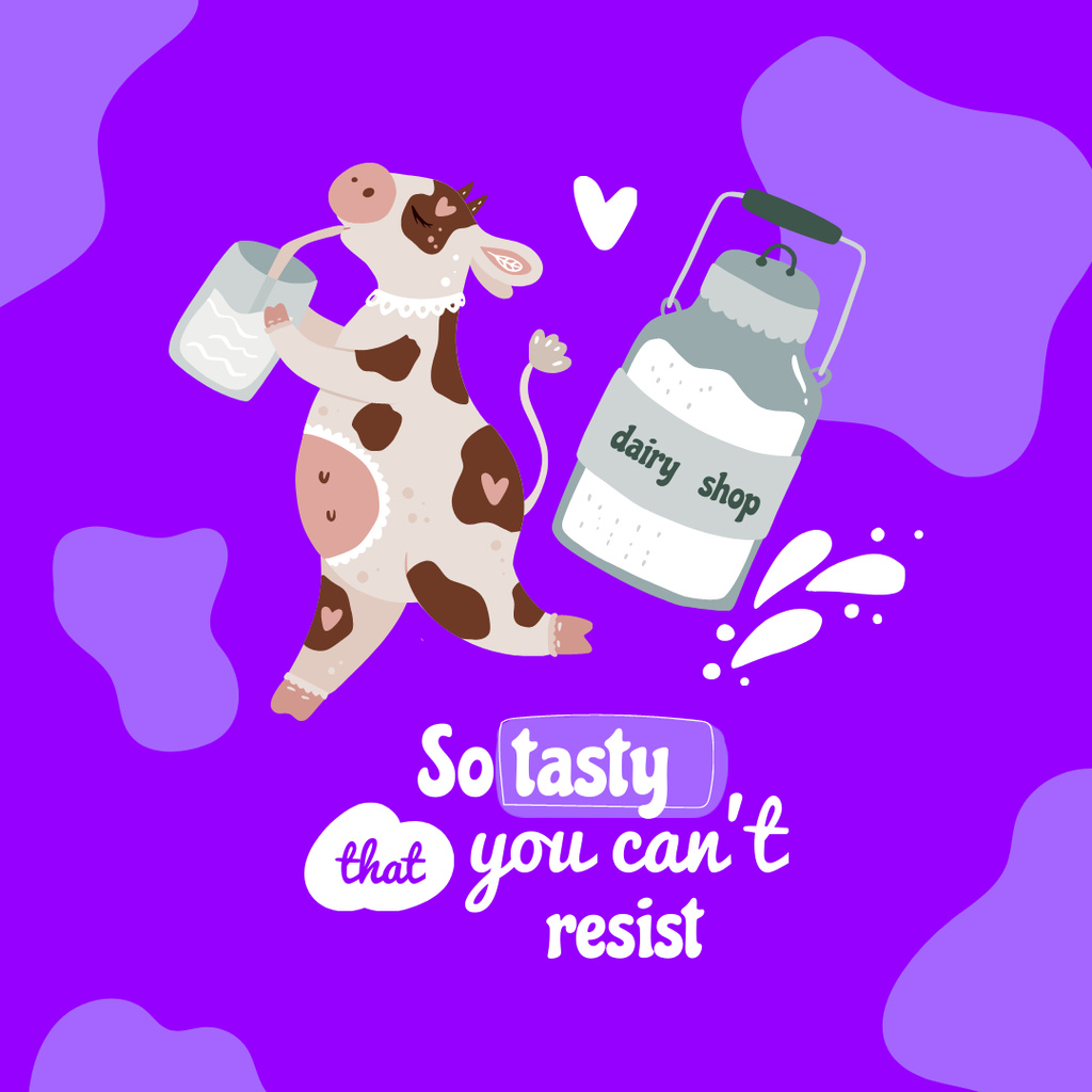 Dairy Shop Offer with Cute Cow Instagram Design Template