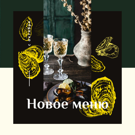 New Menu Ad with Served cooked mussels Instagram – шаблон для дизайна
