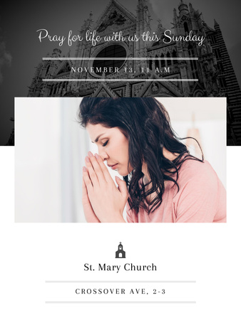 Church Invitation with Woman that Praying Poster 36x48in Design Template
