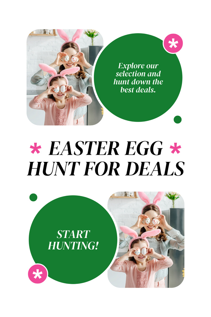 Easter Egg Hunt Ad with Cute Family Pinterest Design Template
