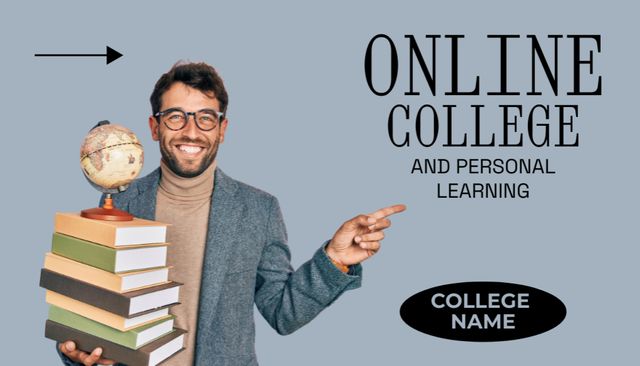 Online College Advertising and Personal Learning Business Card US Tasarım Şablonu