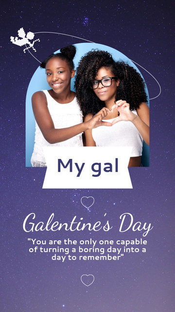Happy Galentine`s Day Greeting with Stars Instagram Video Story Design Template