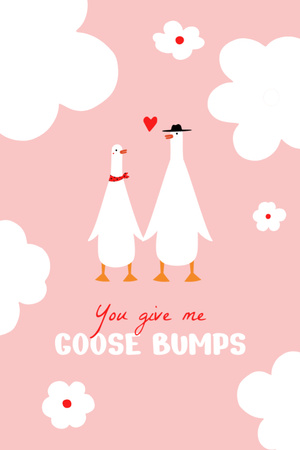 Love Phrase With Cute Gooses Couple and Clouds Postcard 4x6in Vertical Design Template