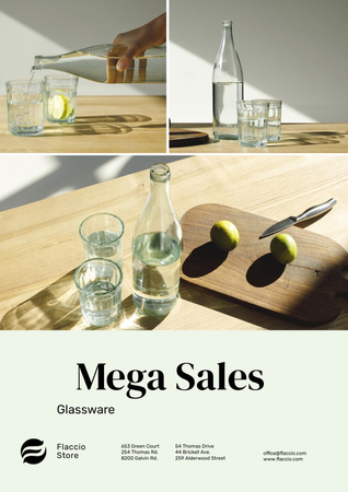 Designvorlage Kitchenware Sale with Jar and Glasses with Water für Poster