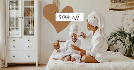 Discount Offer with Mother and Daughter doing Makeup Facebook AD Design Template