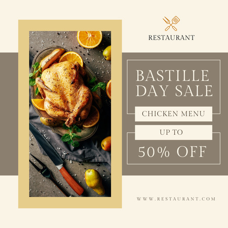 Plantilla de diseño de Descuento en el menú de pollo del Día de la Bastilla Instagram 