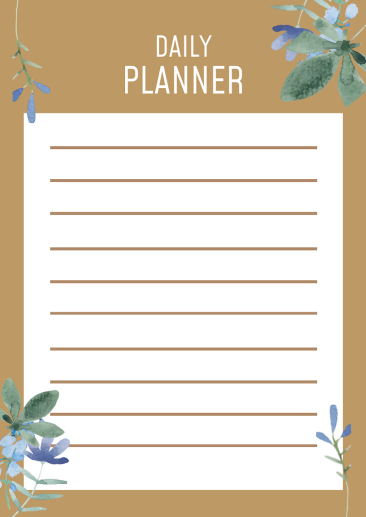 Template di design Daily Checklist with Green Leaves on Brown Schedule Planner