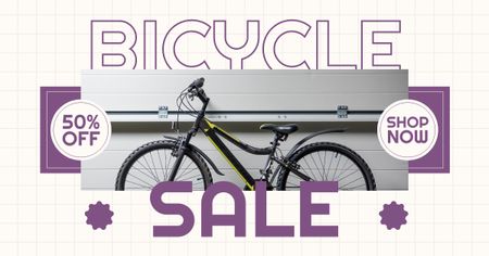 Bicycles Sale Offer on White and Purple Facebook AD Design Template