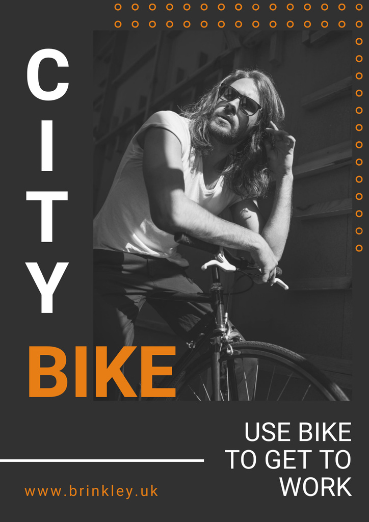 Man with Bike in City Poster Πρότυπο σχεδίασης