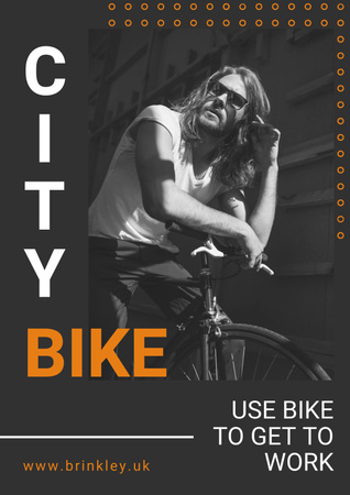 Designvorlage Man with Bike in City für Poster