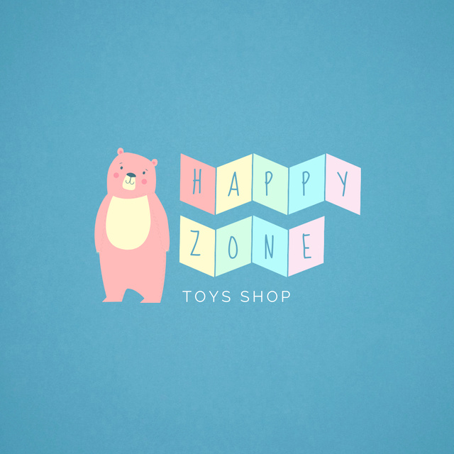 Toys Shop Ad with Cute Bear Logo Design Template