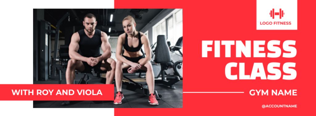 Ontwerpsjabloon van Facebook cover van Fitness Classes Ad with Attractive Personal Trainers