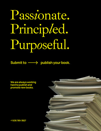 Books Publishing Proposition with Stack of Paper Sheets Poster 8.5x11in Design Template