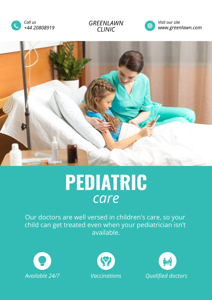 Trustworthy Pediatric Care Services Offer In Clinic Poster Modelo de Design