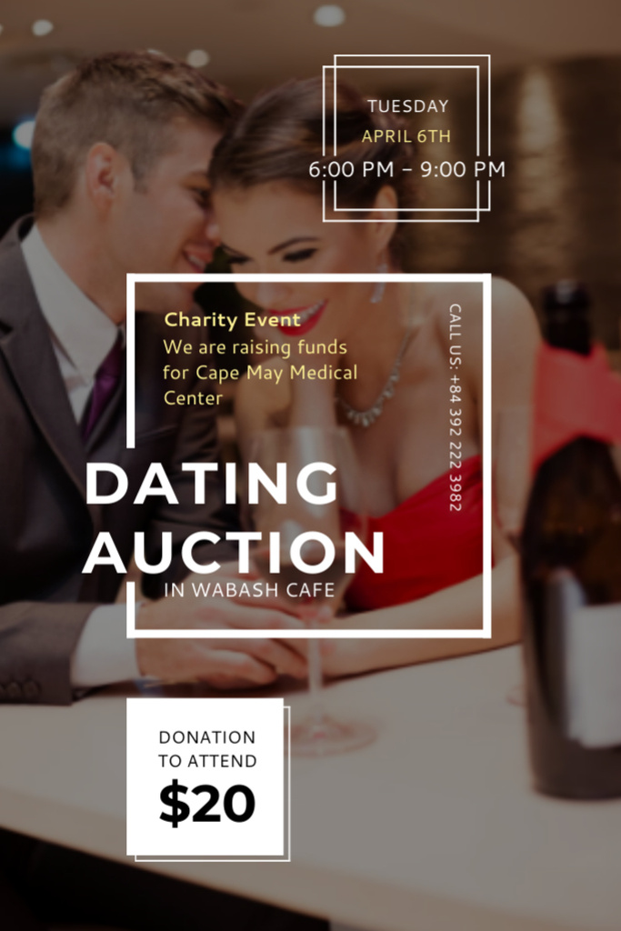 Dating Auction Event Announcement with Happy Couples Flyer 4x6in Modelo de Design