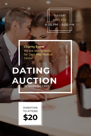 Smiling Woman at Dating Auction Flyer 4x6in Design Template