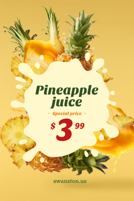 Pineapple Juice Offer with Fresh Fruit Pieces And Fixed Price Flyer 4x6in Design Template