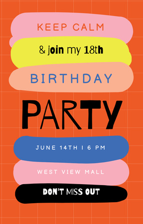 Platilla de diseño Birthday Party Announcement With Colorful Blots Invitation 4.6x7.2in