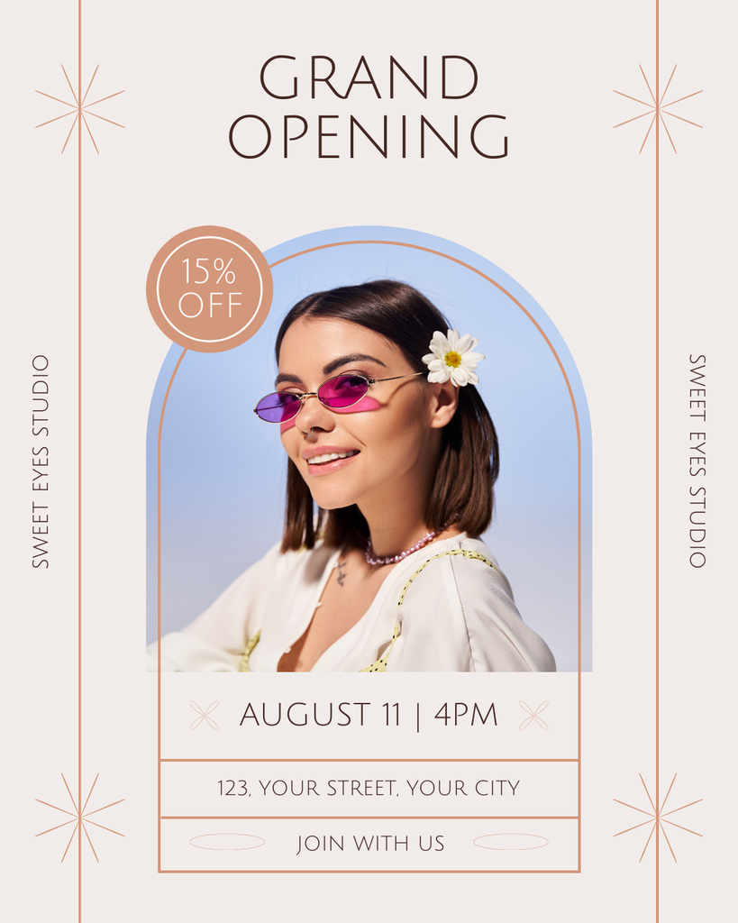 Plantilla de diseño de Sunglasses Shop Grand Opening With Discount Instagram Post Vertical 