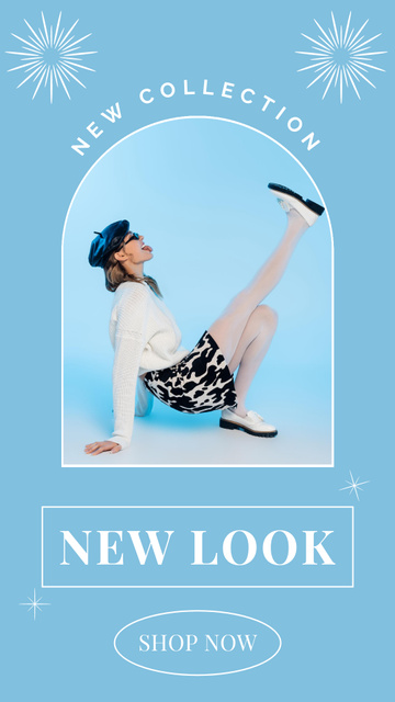 New Collection Ad with Woman in Bright Clothes Instagram Story Design Template