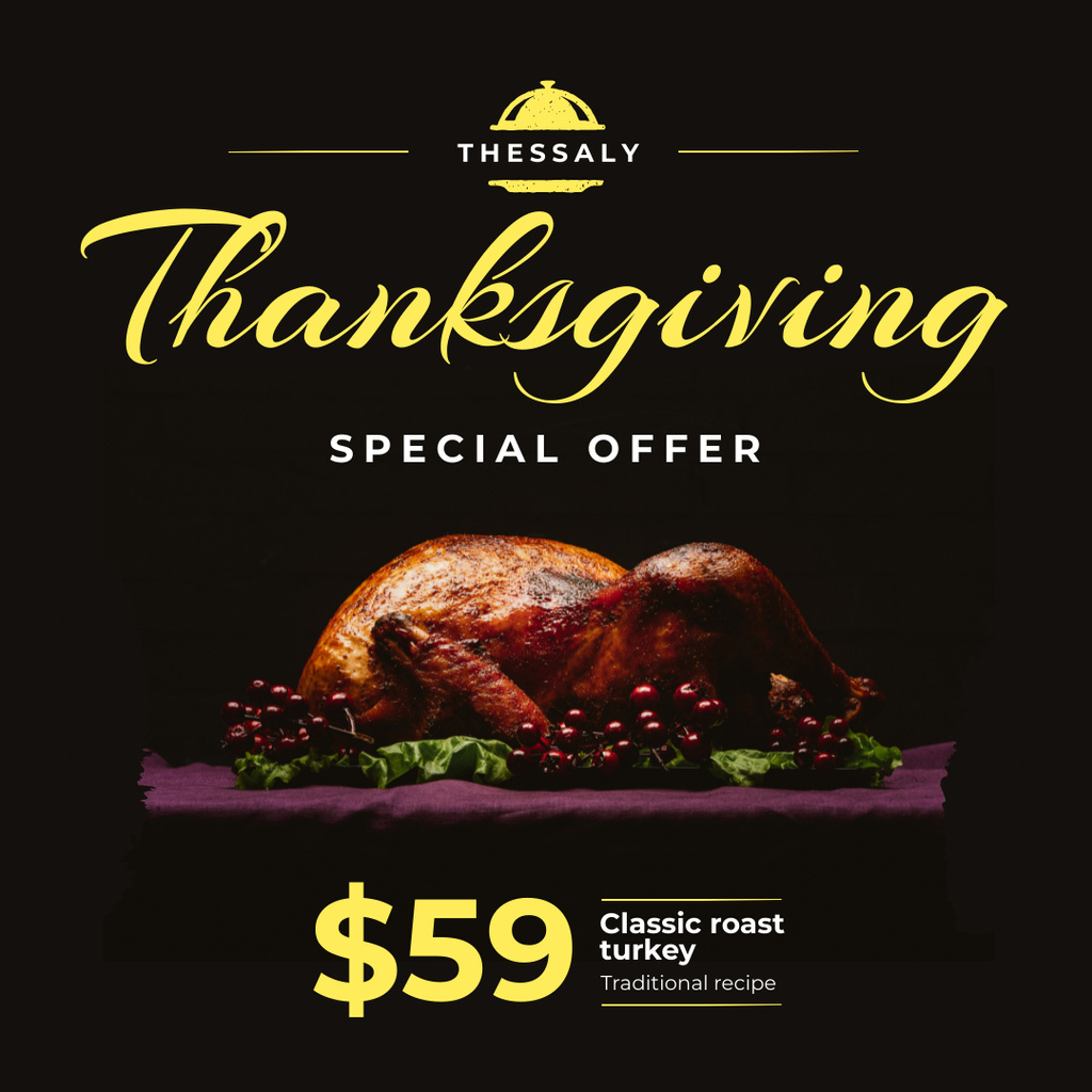 Thanksgiving Offer Whole Roasted Turkey Instagram Design Template