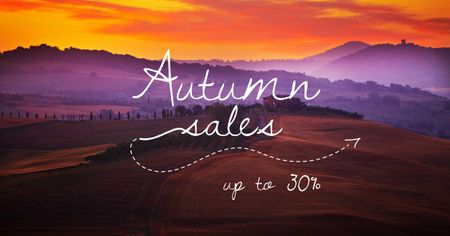 Modèle de visuel Autumn sale on Scenic Sunset Landscape - Facebook AD